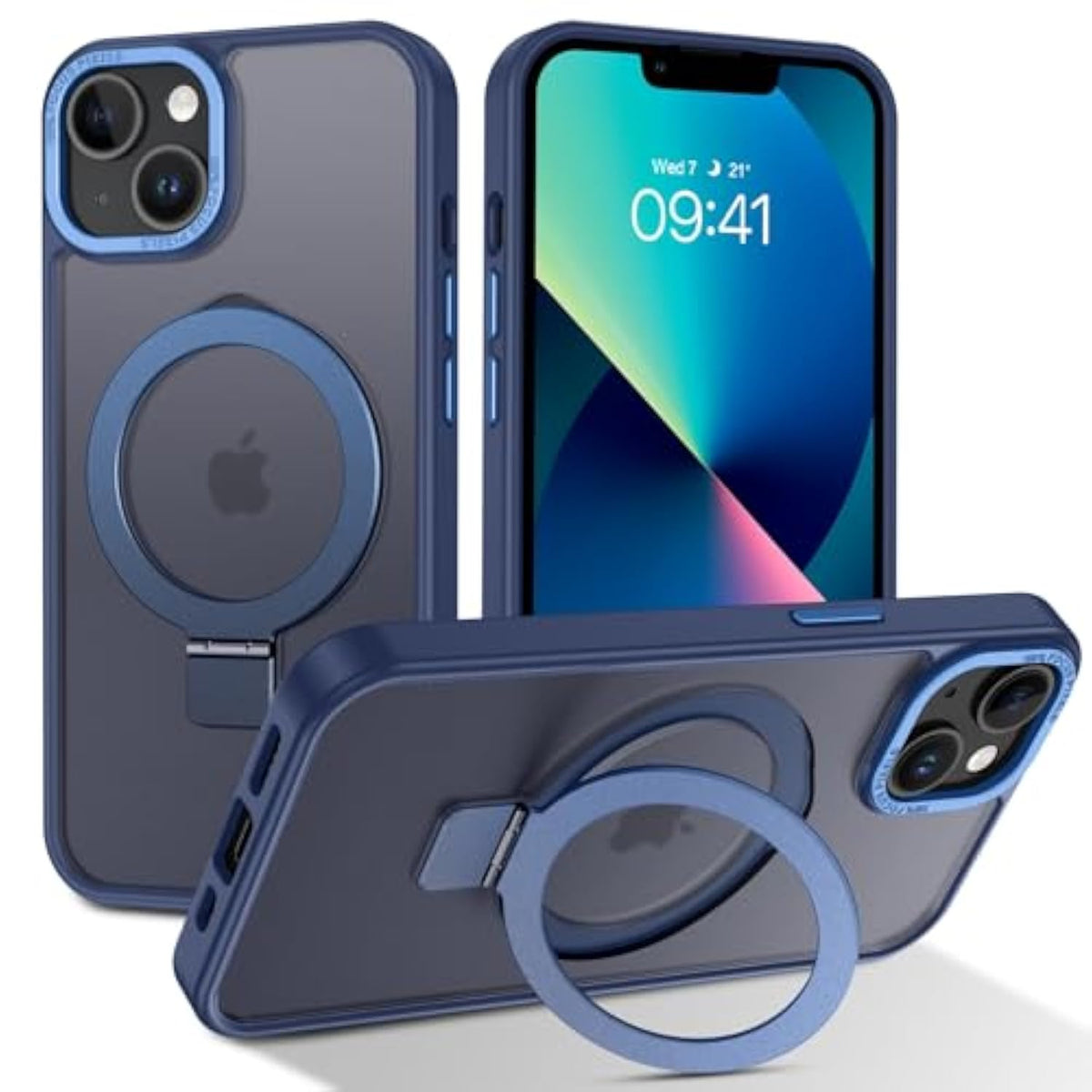 For Iphone 13 Mini Case Magnetic,Iphone 13 Mini Phone Case With Stand, Translucent Matte Back Protective Cover Shockproof Kickstand Phone Case For Iphone 13 Mini 5.4", Blue