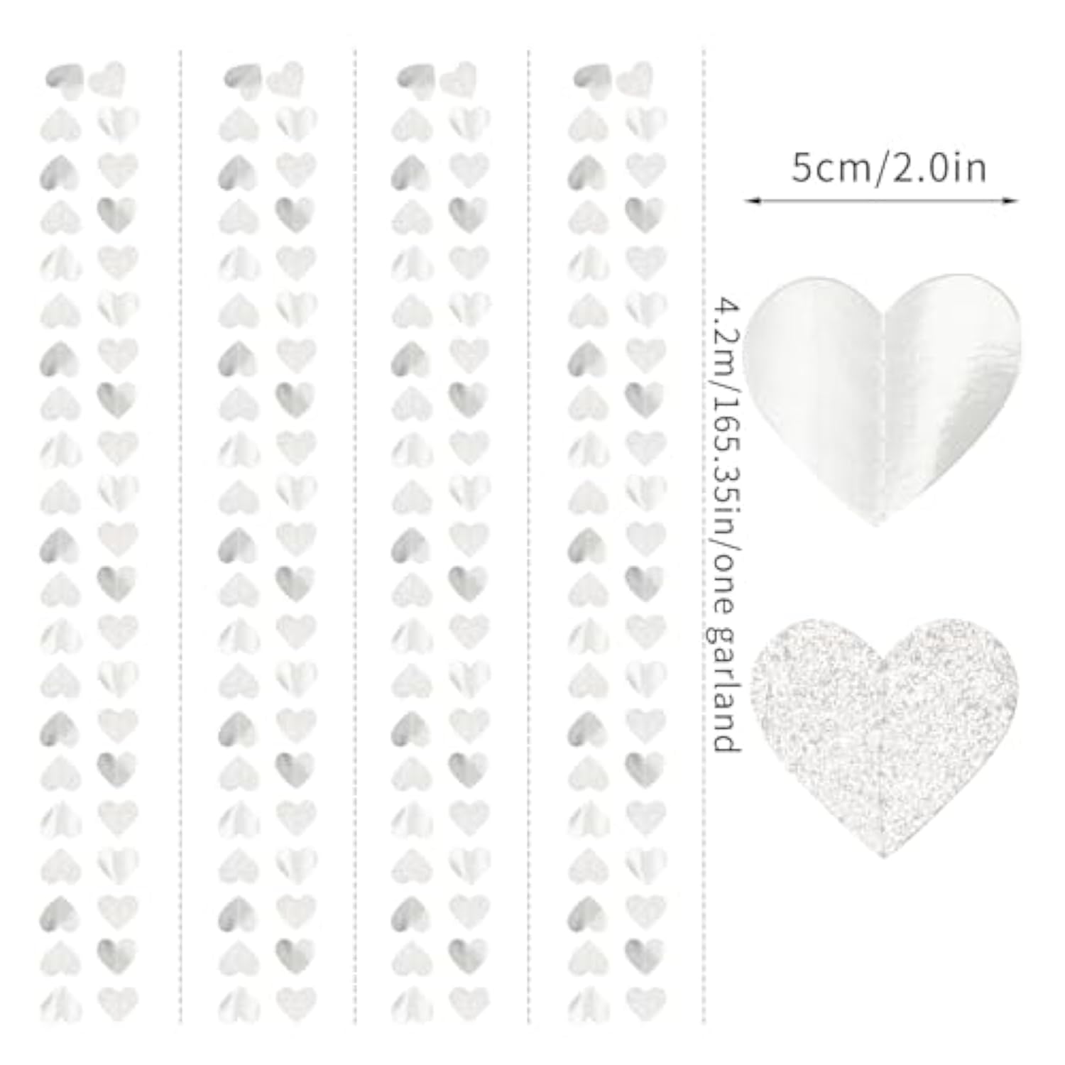 White -Silver Disco Party-Decoration Heart Garland - 52Ft Birthday New Years Eve Hanging Backdrop Streamers,Graduation Engagement Wedding Bachelorette Winter Christmas Banner Decor