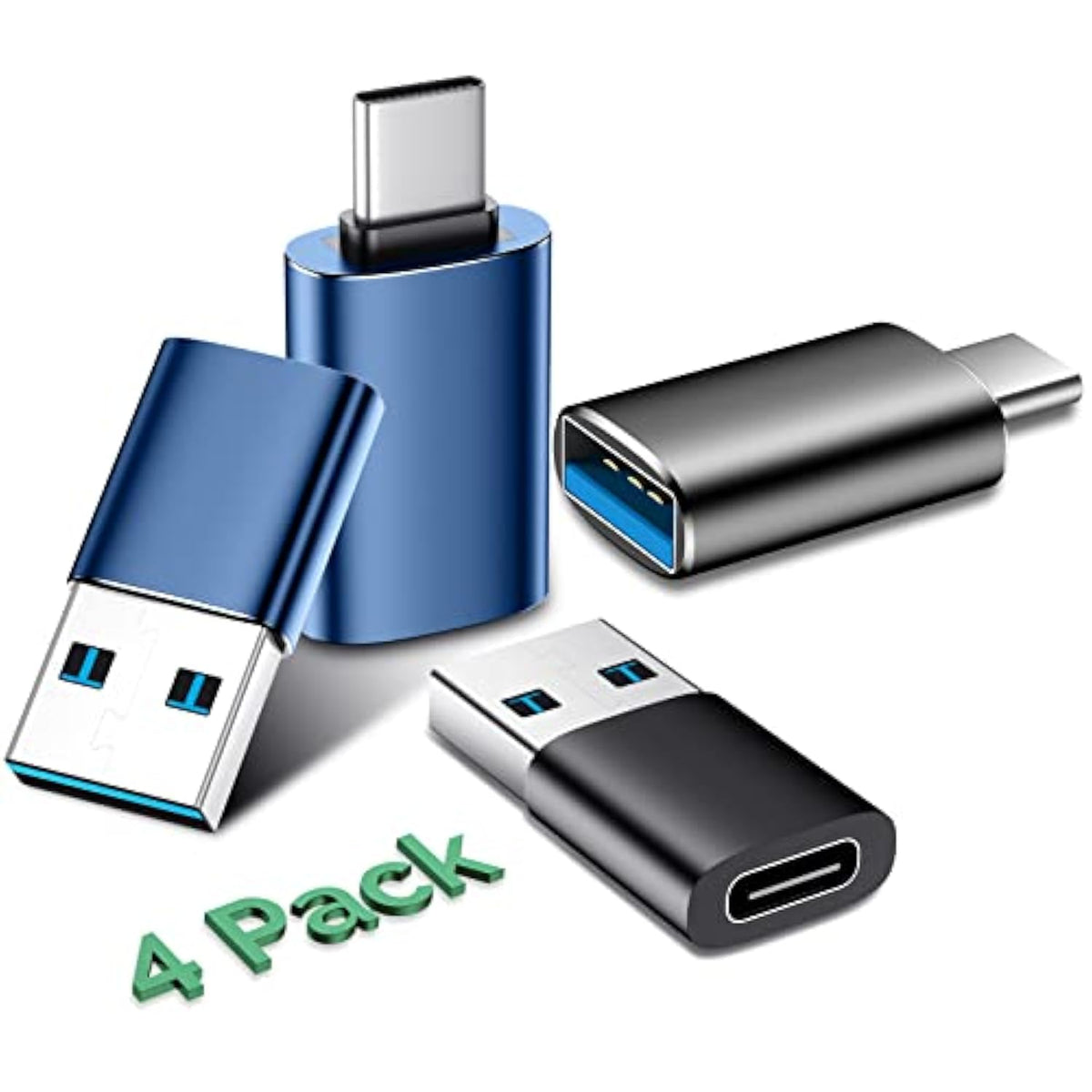 Usb To Usb C Adapter 4 Pack,?2*Type C Female To A Male Charger Converter?&?2*Usb C Male To Usb Female? Otg Adapter For Apple Watch Ultra 8 9,Iphone 15 Pro Max 14 13 12,Airpods - Blue/Black