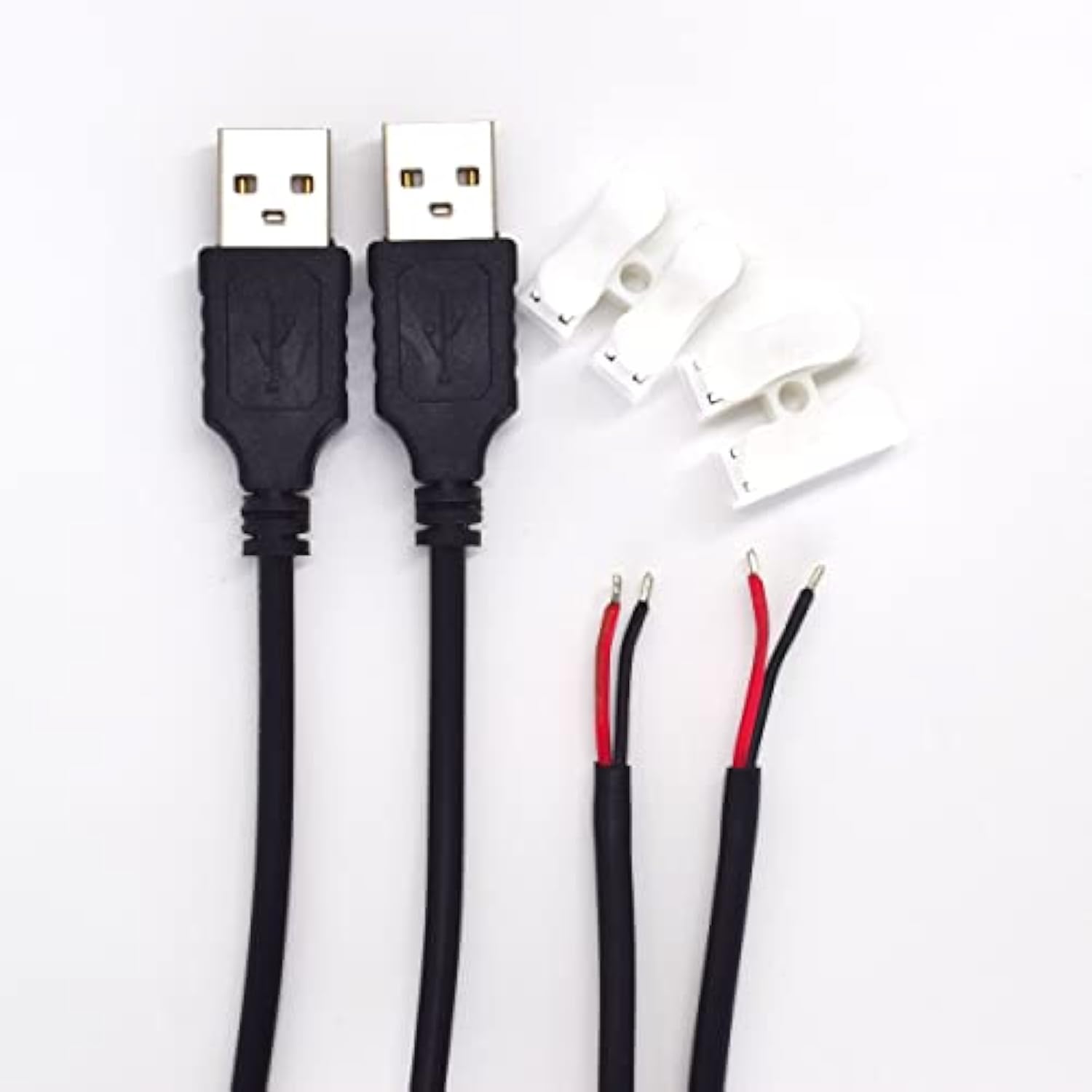 2Pcs 20Awg Usb Pigtail, 0.3M/1Ft Usb 2.0 Male Plug, 5V 5A Black Power Cable With Spring Wire Connector
