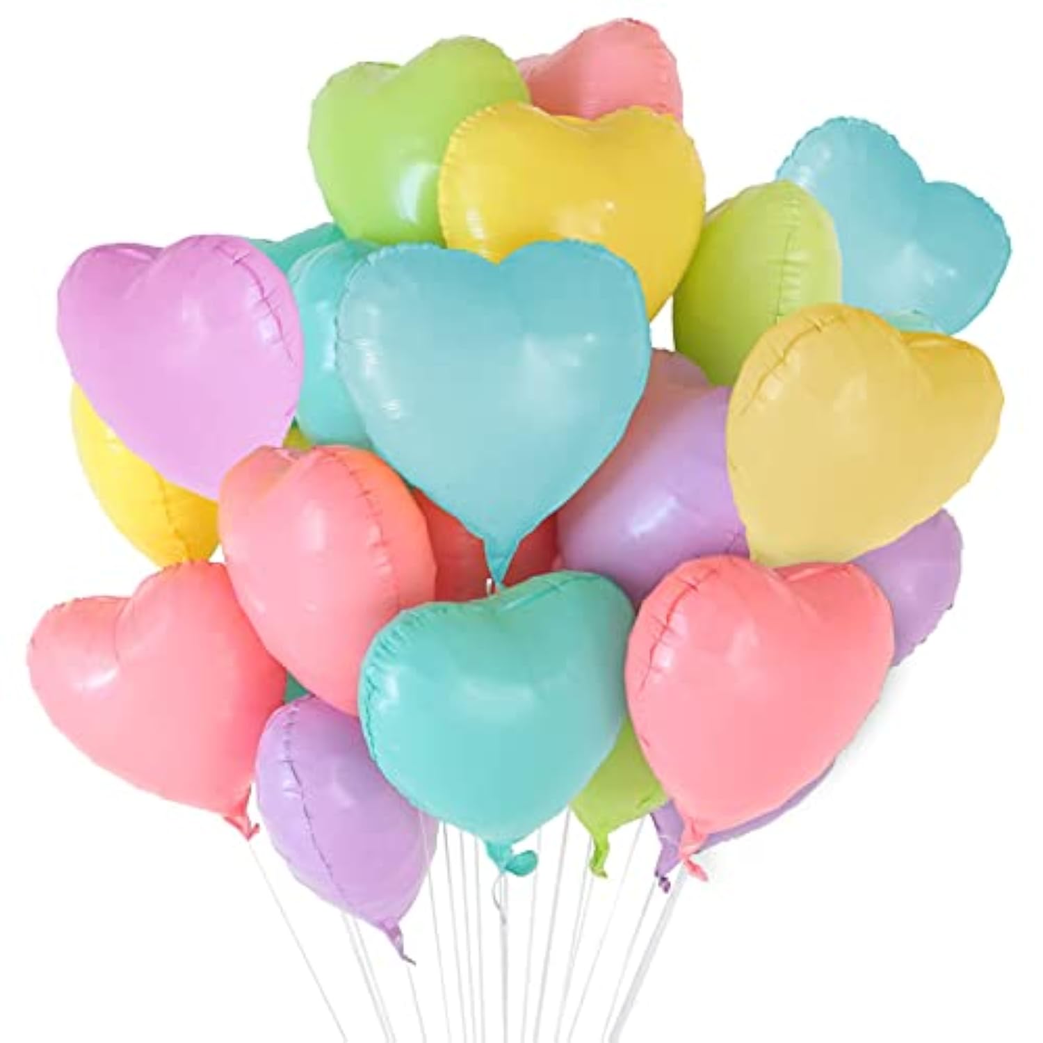 Pastel Rainbow Heart Foil Balloons - 30 Pcs Party Decorations