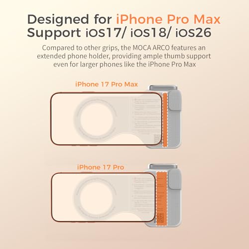 Phone Camera Grip MOCA ARCO for Video Recording with Thumb Rest Area Design for iPhone Pro Max, with Enhanced Phone Mount & Detachable Remote for