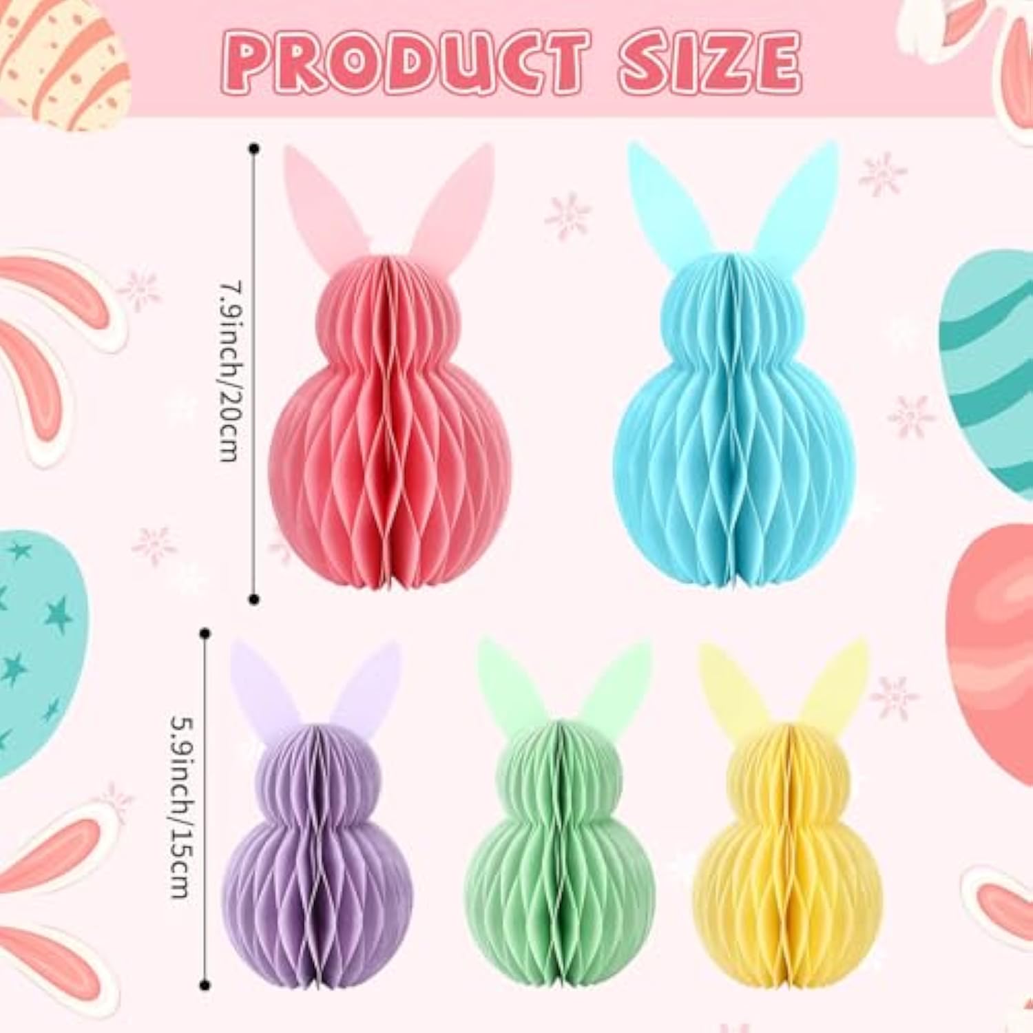 5Pcs Easter Bunny Honeycomb Centerpiece Easter Party Table Decorations 3D Paper Rabbit With Magnet Pastel Table Ornament For Home Office Kitchen Easter Gift Holiday Party Table Supplies