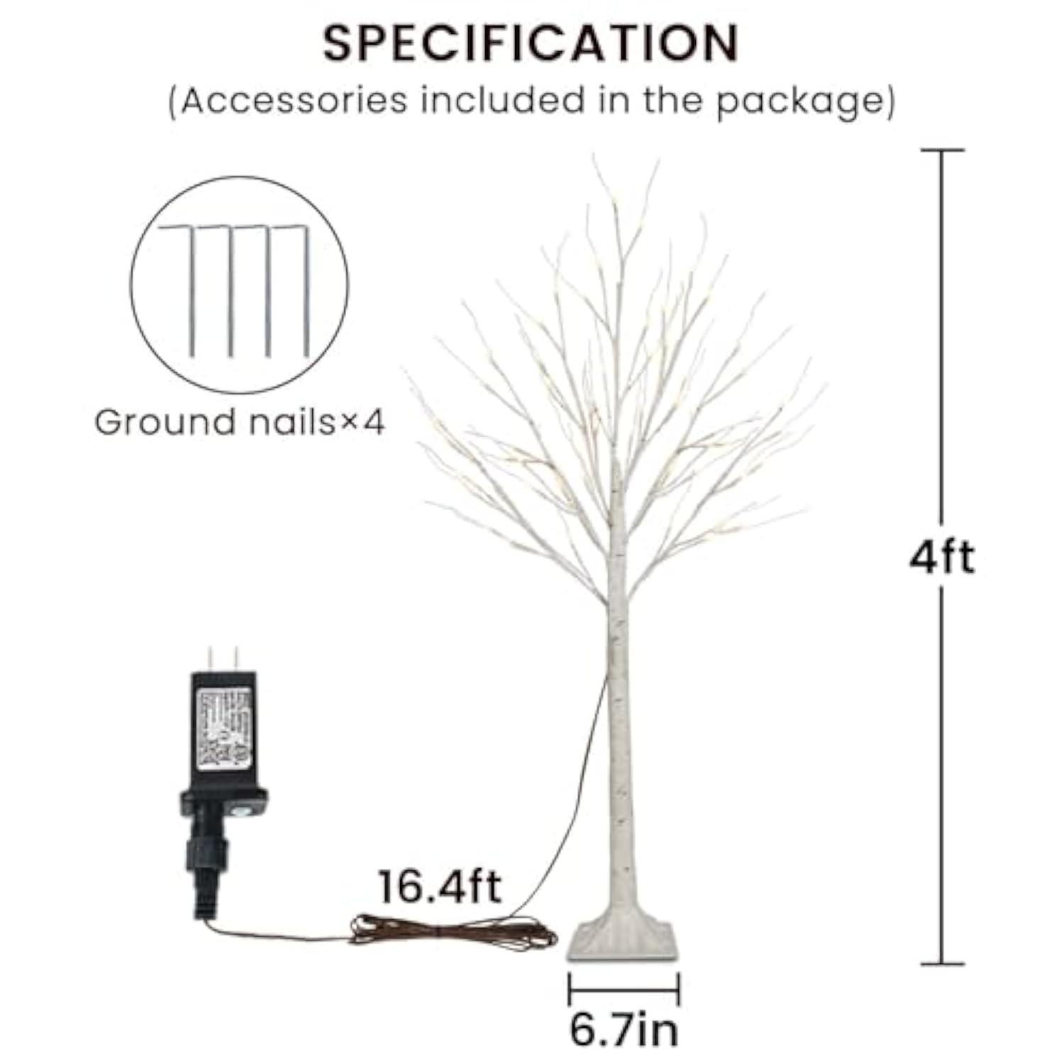 2 Pack 4Ft 100Led Christmas Lighted Birch Tree, Timer Function Prelit Artificial Tree Lamp Plug In With Warm White Lights, 2 Modes Twinkling Twig Trees For Indoor Outdoor Party Christmas Decorations