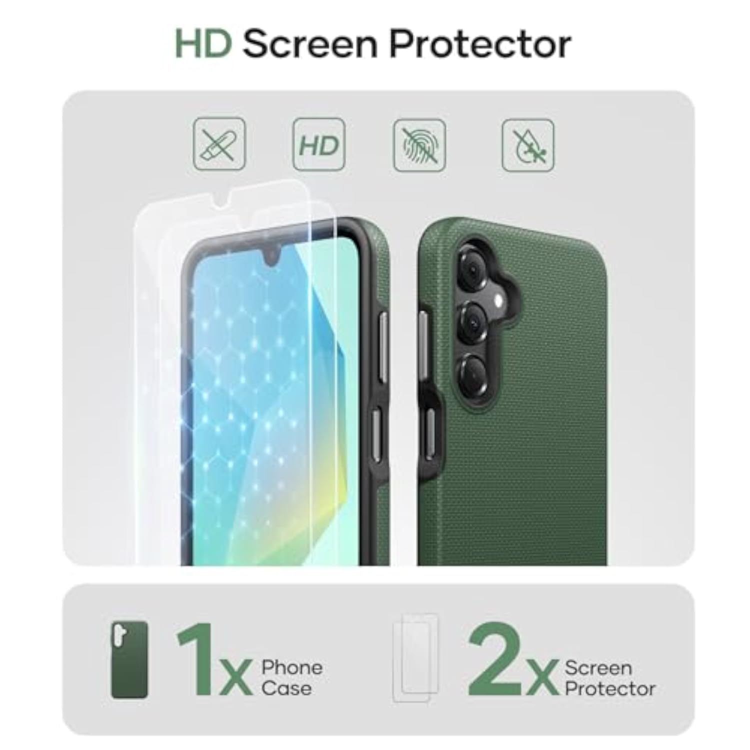 Samsung Galaxy A16 Phone Case with Screen Protector, Green - Compatible with 5G/4G Models