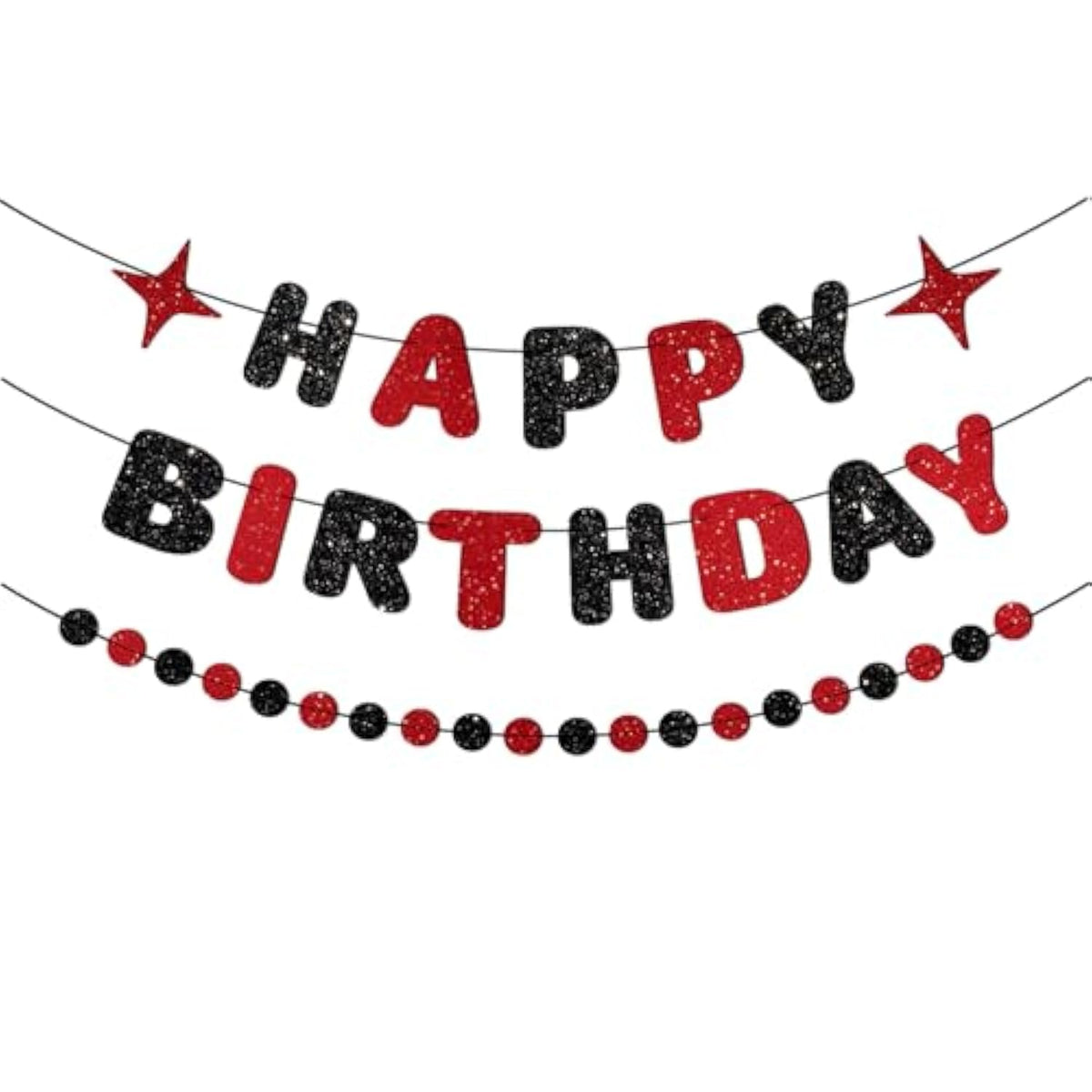 Red And Black Happy Birthday Banner Glitter Garland For Black And Red Decorations Happy Birthday Decorations For Women Men Boys Girls 25St 30St 40St 50Th 60St Party Decor