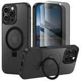 For Iphone 16 Pro Max Case, Compatible With Magsafe, With Privacy Screen Protectors X2, [Magnetic Invisible Stand] [Camera Protection] Shockproof Slim Translucent Matte Phone Case, Black