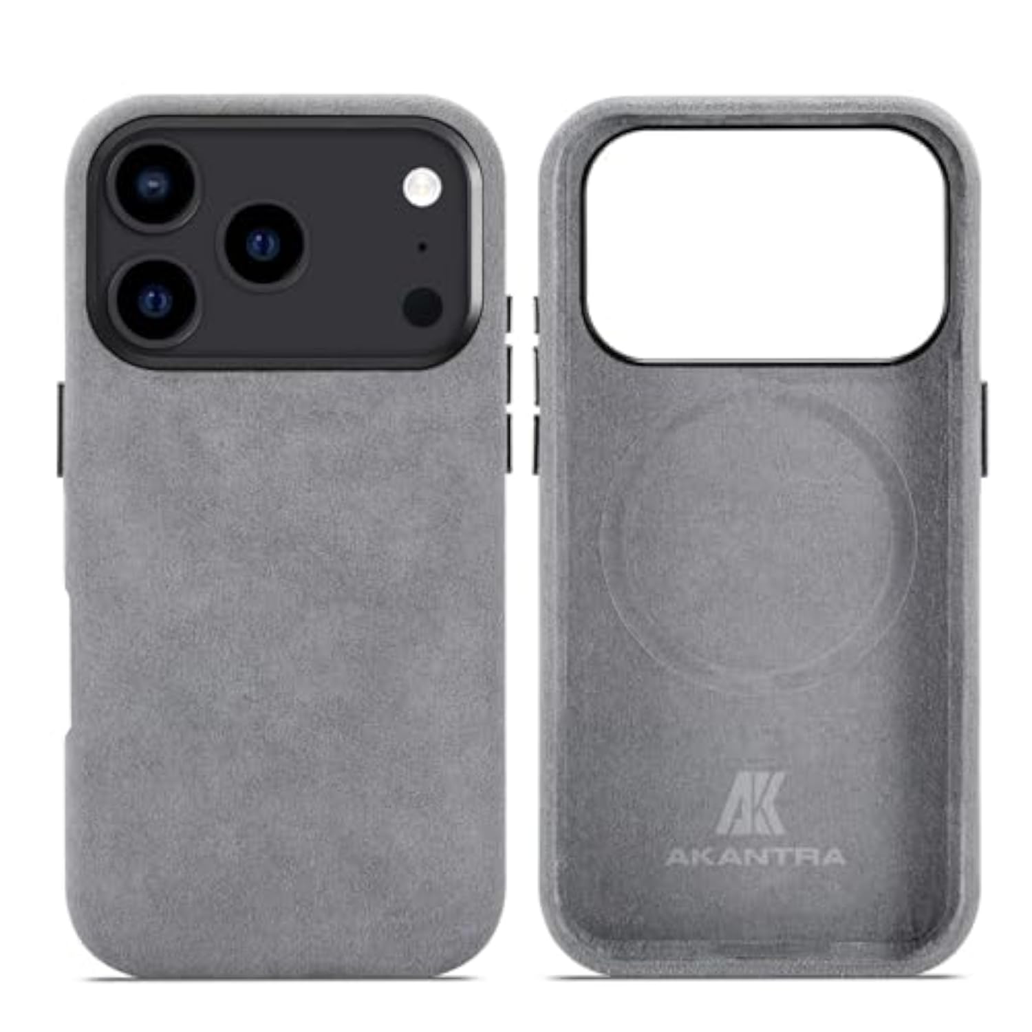 Italy Alcantara Case for iPhone 17 Series, Handmade Fully-Wrapped Synthetic Suede Cover, Compatible with Mag-Safe Wireless Charger, Gray, iPhone 17 Pro