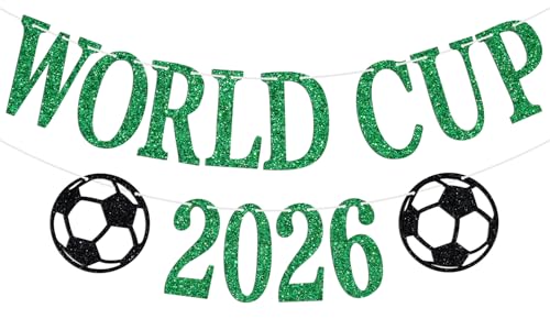 World Cup 2026 Banner, World Football Party Banner, 2026 USA Soccer Sports Birthday Bday Party Decorations Supplies Green and Black Glitter