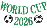World Cup 2026 Banner, World Football Party Banner, 2026 USA Soccer Sports Birthday Bday Party Decorations Supplies Green and Black Glitter