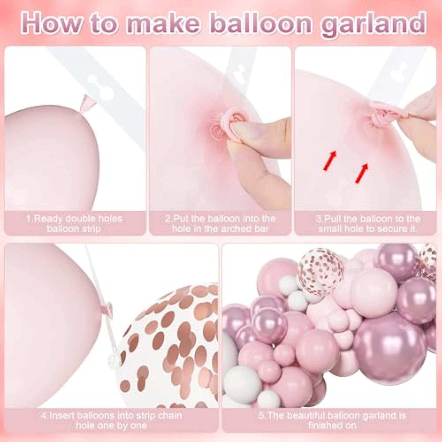 Pink and White Balloon Arch Kit 153pcs Pastel, Confetti & Metallic for Parties and Showers