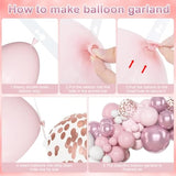 Pink and White Balloon Arch Kit 153pcs Pastel, Confetti & Metallic for Parties and Showers