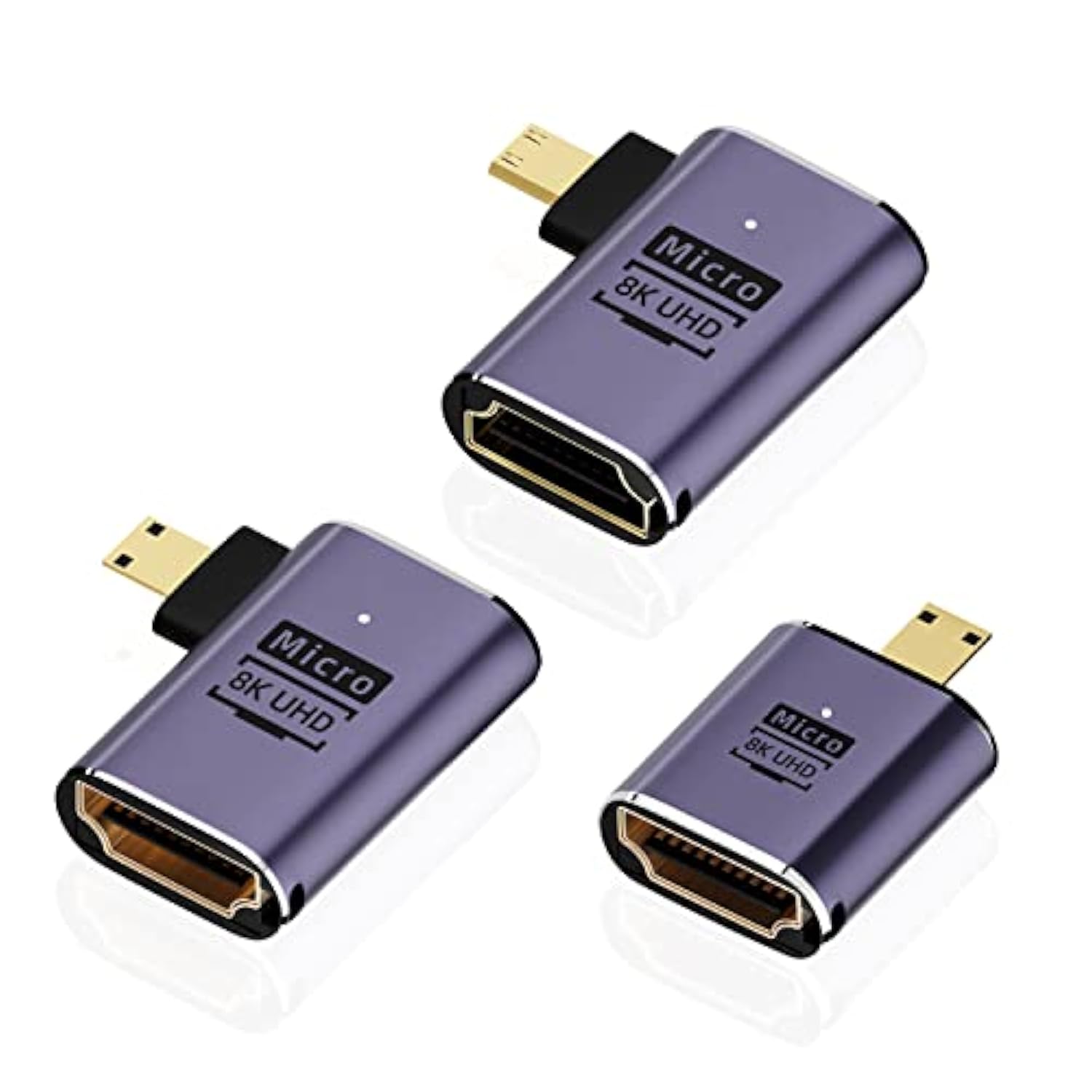 8K Micro Hdmi To Hdmi Adapter (3 Pack), 90 Degree Left And Right Angle Micro H