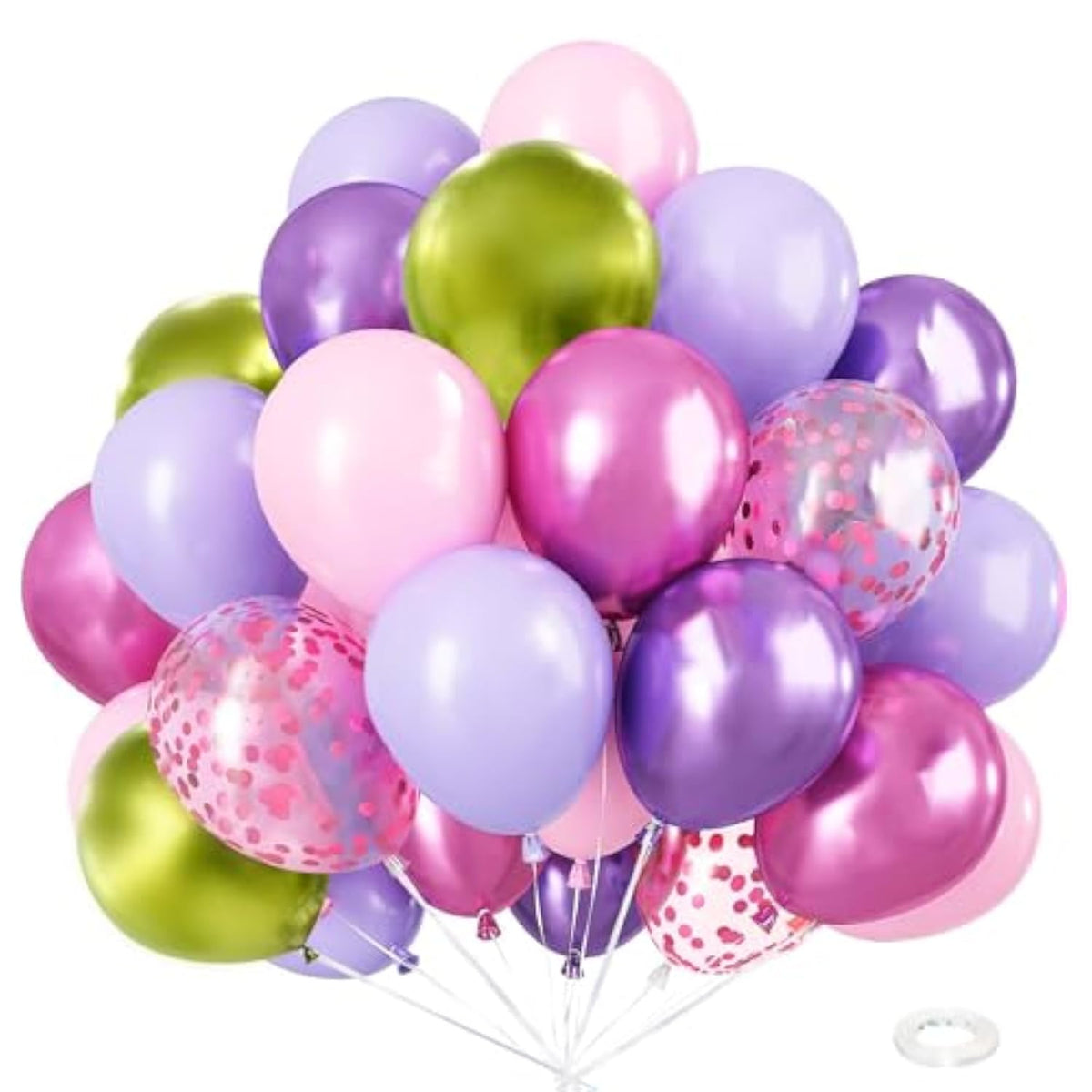 Metallic Confetti Balloon Set: Pink, Purple & Green Party Decor (48PCS)