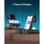 Wireless Charging Station - 4 In 1 Wireless Charger With Alarm Clock, Charging Stand Dock For Iphone 16 15 14 13 12 11 X 8, For Airpods 3 Pro, Apple Watch 9/8/7/6/5/Se/4/3/2