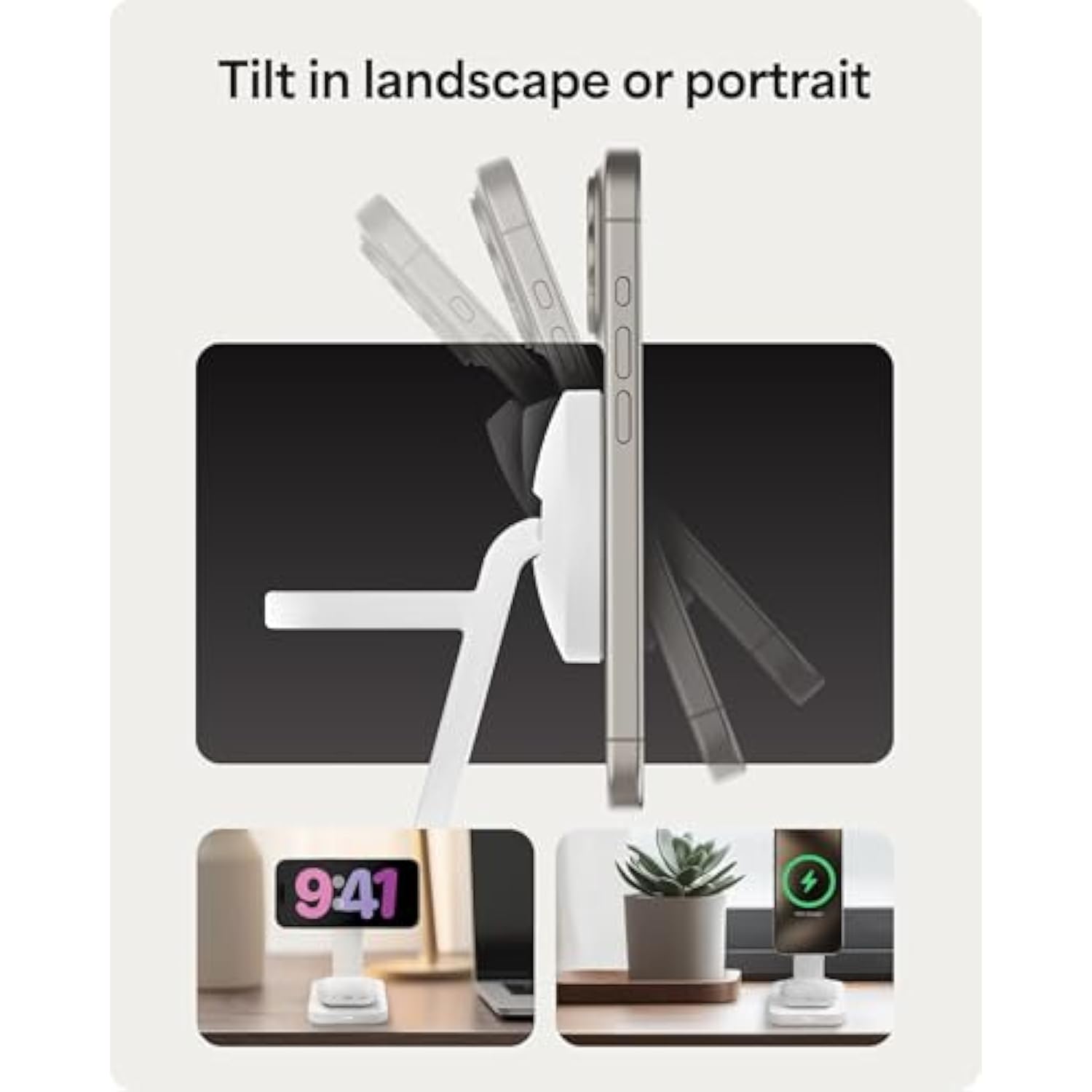 Mophie Snap+ 3-in-1 Wireless Charging Stand - MagSafe & Qi2 Certified, Compatible w/iPhone 17/16/15/14/13/12, Apple Watch, AirPods - Multi-Device Magnetic Charging Station, Eco-Friendly Design, White