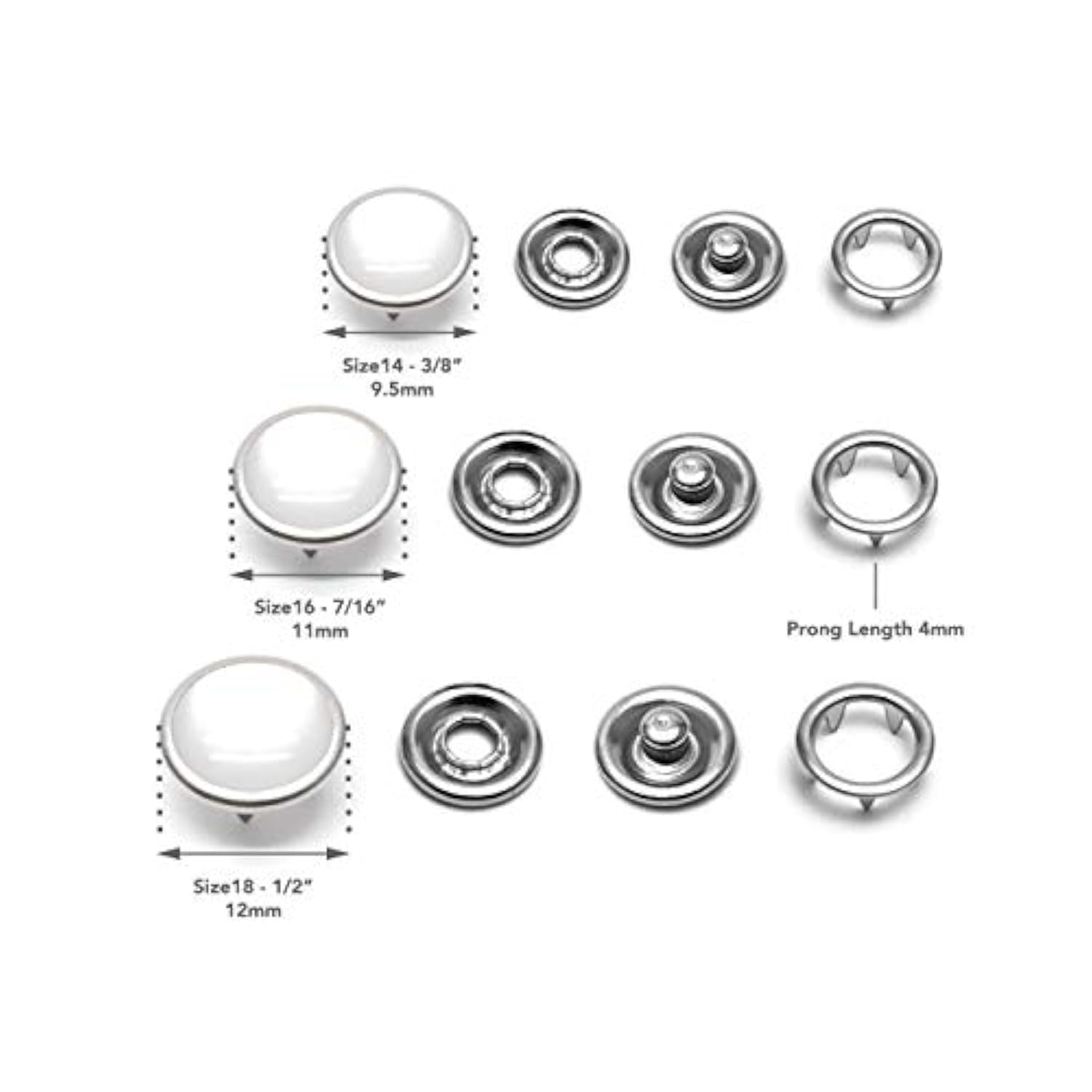 20 Sets 12Mm Pearl Snaps Fasteners Pearl-Like Prong Snap Button For We