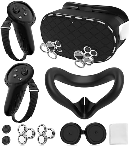 Silicone Cover Set Compatible With Meta/Oculus Quest 3S Accessories, Silicone Face Cover, Controller Grip Cover, Camera Lens Protector, Vr Shell Cover, Protective Lens Cover, Not Fit Quest 3