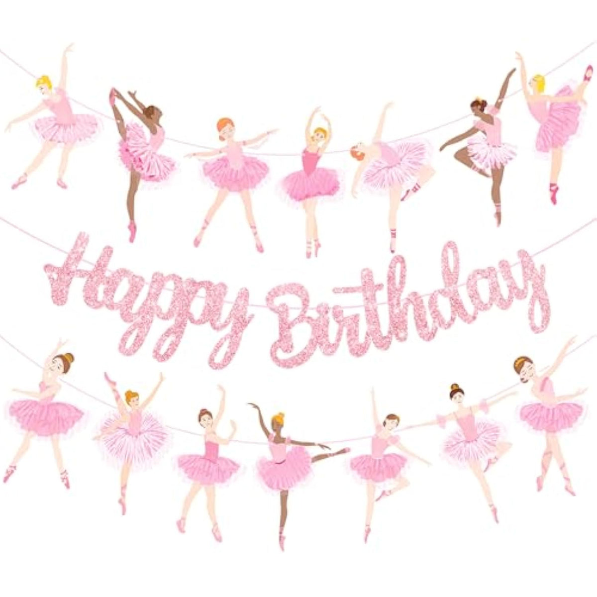 3Pcs Ballet Girls Happy Birthday Banners Glitter Pink Ballerina Birthday Decorations Ballerina Party Banners Ballet Themed Hanging Banner Decor For Girls Tutu Dance Party Supplies