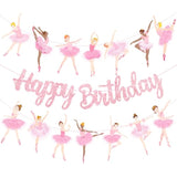 3Pcs Ballet Girls Happy Birthday Banners Glitter Pink Ballerina Birthday Decorations Ballerina Party Banners Ballet Themed Hanging Banner Decor For Girls Tutu Dance Party Supplies