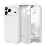 Magnetic For Iphone 17 Pro Max Case, Compatible With Magsafe, [Full Camera Protection][Screen Protector] Silicone Shockproof Protective Phone Case For Iphone 17 Pro Max 6.9", White