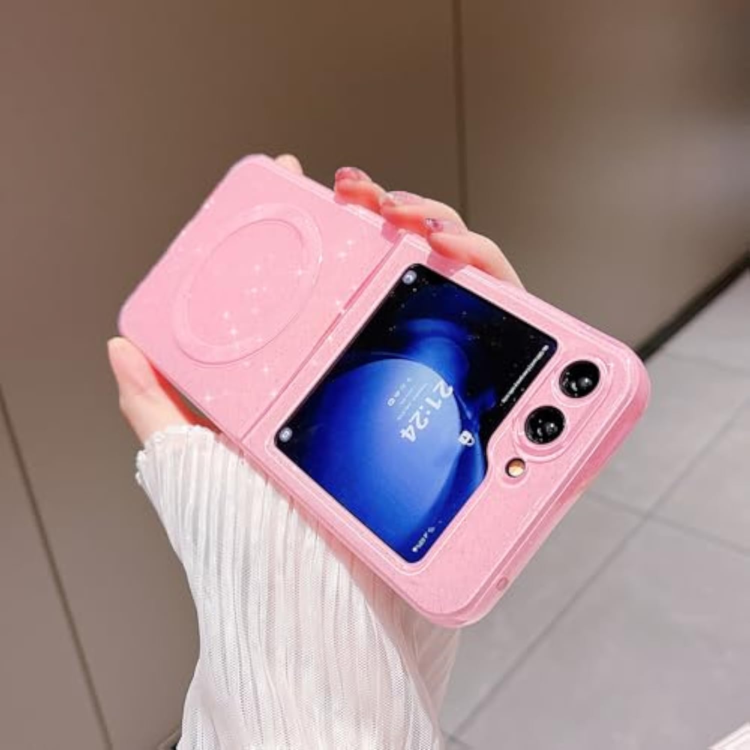 For Samsung Galaxy Z Flip 5 Magnetic Neon Phone Case[Compatible With Magsafe],Cute Bling Glitter Thin Slim Shockproof Sparkly Cover For Women Girl For Samsung Flip 5 5G-Pink