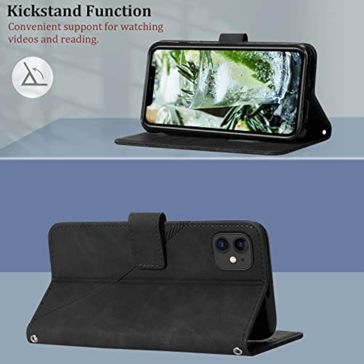 For Iphone 12 Mini Wallet Case, Card Holder Slots, Wrist Strap, Tpu Interior Protective, Stand Pu Leather Folio Flip Cover, 12 Mini Phone Case 5.4 Inch (Black)