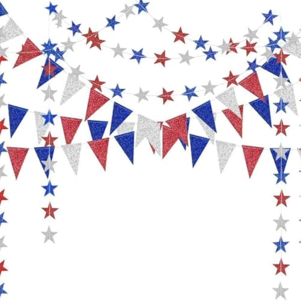 4Th Of July Patriotic Decorations Set Glitter Star Streamers Pennant Bunting Banner Red White Blue Garland For Independence Day Veterans Labor Day Decor Holiday Memorial Day Party Supplies