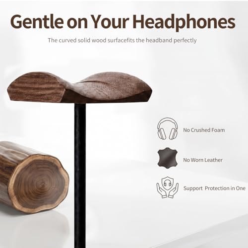 Headphone Holder Stand for Desk, Wood and Metal Headset Hanger Mount Hook Gaming Holder Desktop Earphone Artful Functional Craftsmanship Stand for