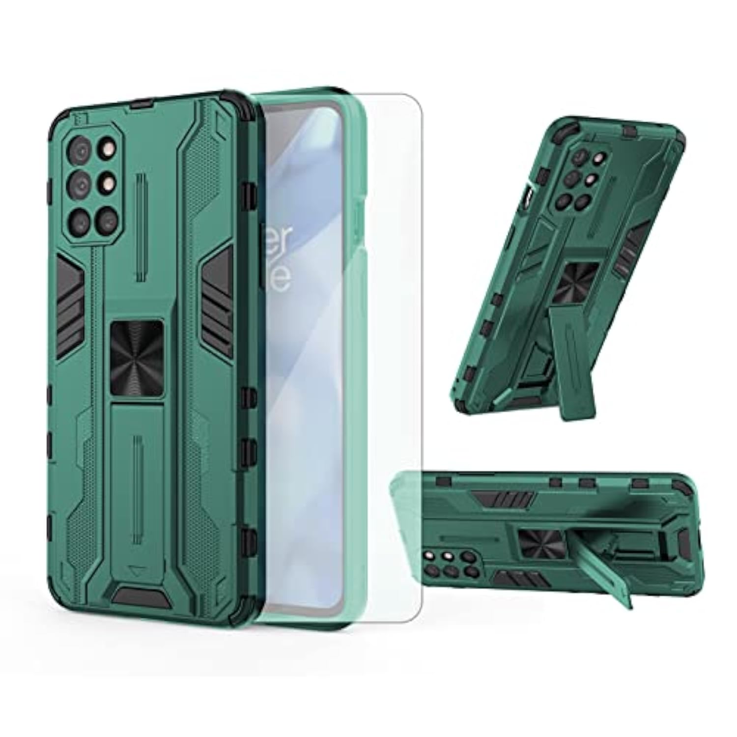 Phone Case For Oneplus 8T Oneplus8T Plus 9R 5G With Tempered Glass Screen Protector Cover And Slim Stand Cell One Plus8T5G On + 1 Plus 8Tplus 1Plus 8T+ One+ T8 1+ 1+8T Pro G5 Women Men Green