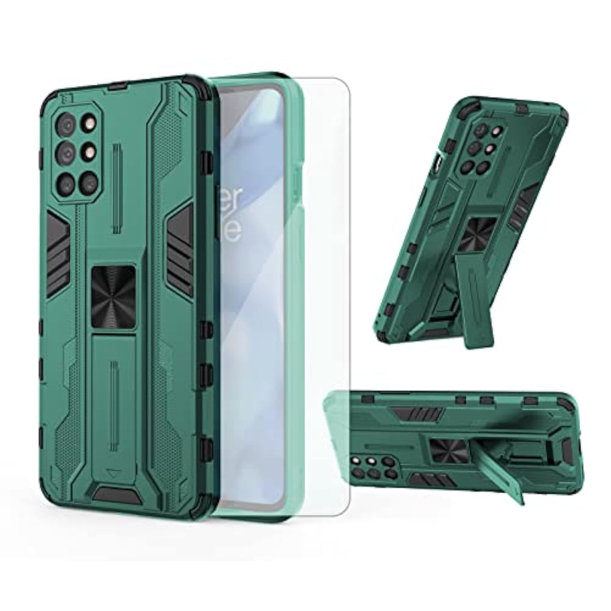 Phone Case For Oneplus 8T Oneplus8T Plus 9R 5G With Tempered Glass Screen Protector Cover And Slim Stand Cell One Plus8T5G On + 1 Plus 8Tplus 1Plus 8T+ One+ T8 1+ 1+8T Pro G5 Women Men Green