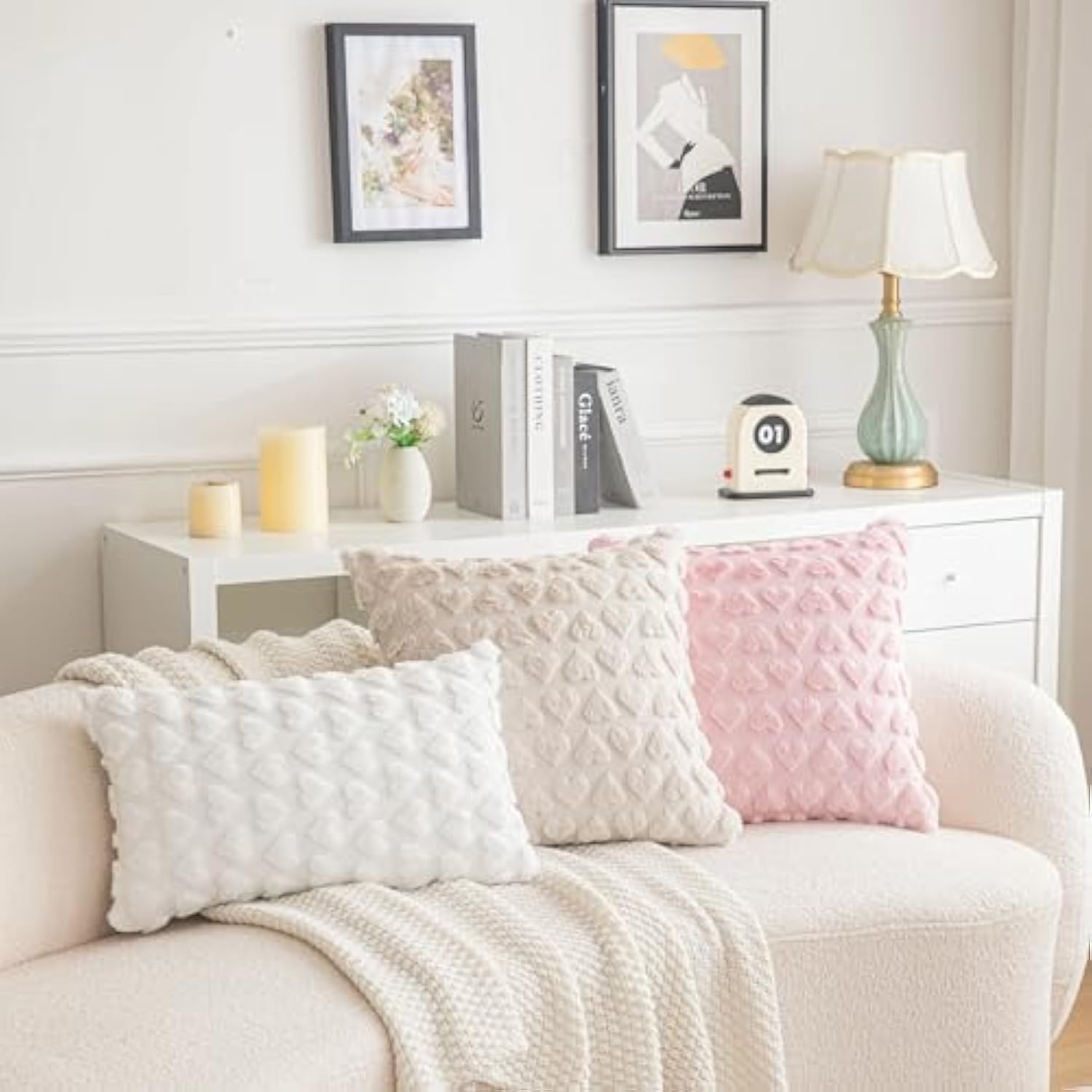 Set Of 2 Heart Love Cute Pink Decorative Valentines Throw Pillow Covers 18X18, Soft Plush Faux Fur Pillow Covers For Couch Sofa Home Valentines Day Decoration