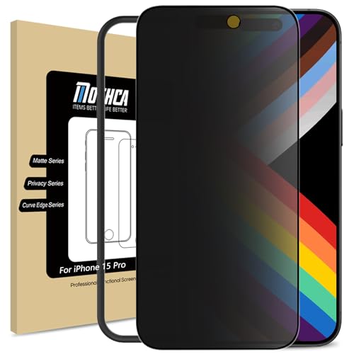 Matte Privacy Screen Protector for iPhone 15 Pro [6.1 inch] with Easy Installation Tool, Anti Spy Anti Glare Full Coverage Tempered Glass Film,