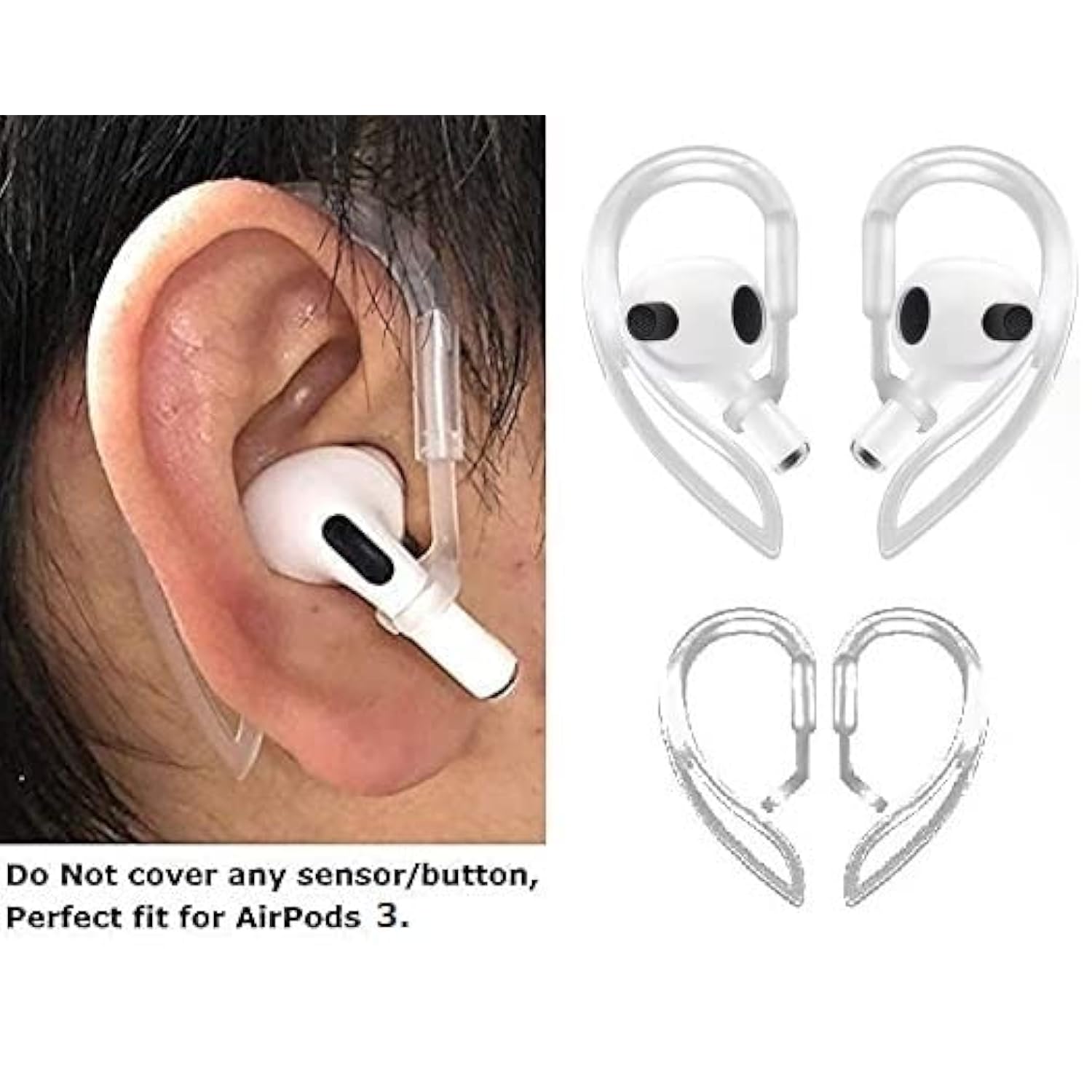 Ear Hooks Compatible With Airpods3,Anti-Slip Anti-Drop Airpod 3 Earhooks, Multi-Angle Adjustment Accessories,2 Pairs,Transparent (A3H2P)