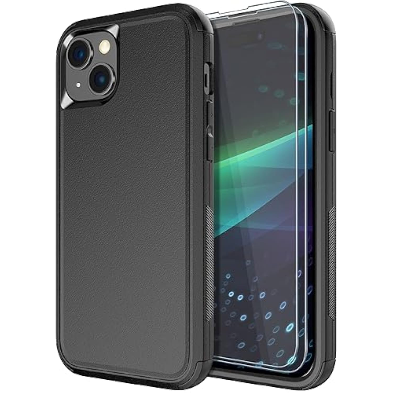 For Iphone 15 Case [Shockproof] [Dropproof] [Tempered Glass Screen Protector ],Heavy Duty Protection Phone Case Cover For Apple Iphone 15 6.1 Inch (Black -3In1)