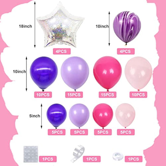 Purple Balloon Garland Arch Kit, Pink And Purple Balloon Garland Kit, Balloons Arch Kit With Agate Balloons And Star Foil Balloon For Birthday Party Baby Shower Wedding Decorations
