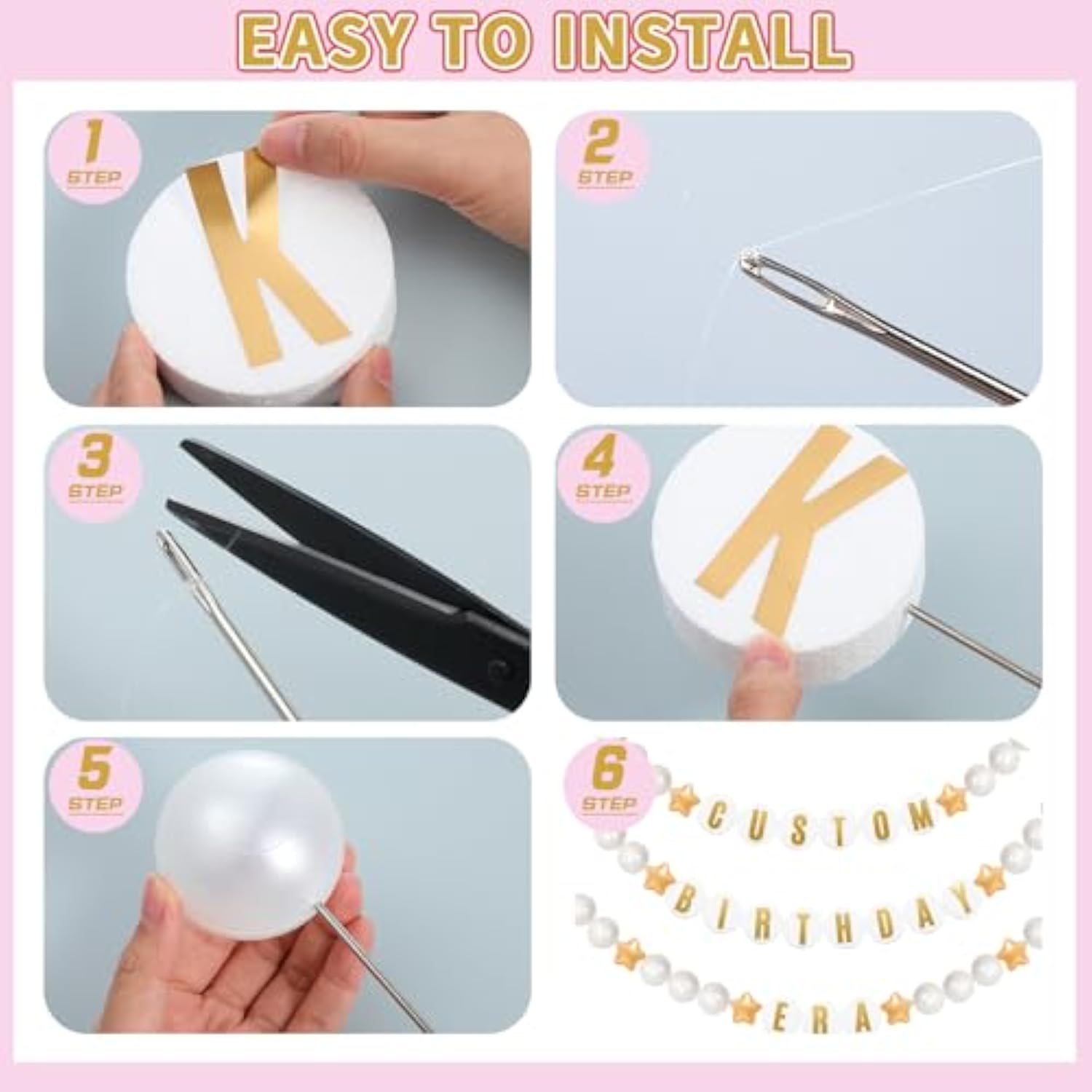 103 Pcs Giant Friendship Bracelet Garland Diy Birthday Halloween Christmas Jumbo Friendship Bracelet Banner Kit Famous Singer Customizable Party Wedding Decor(Gold And White)