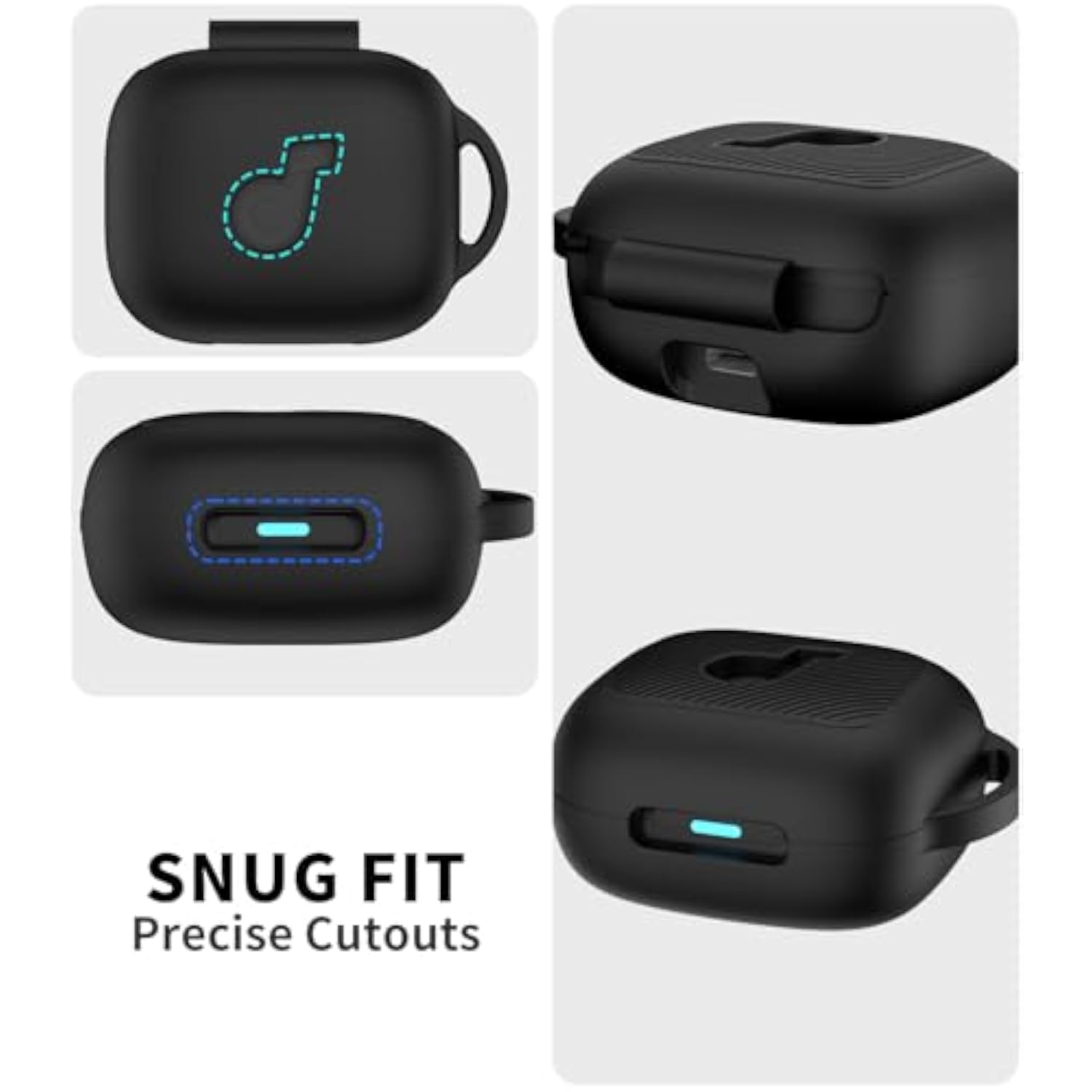 Soundcore C30i Case Cover, Premium Silicone Protective Scratch Resistant Logo Visible Design Compatible with Anker Open-Ear Earbuds Charging Case with Carabiner, Black