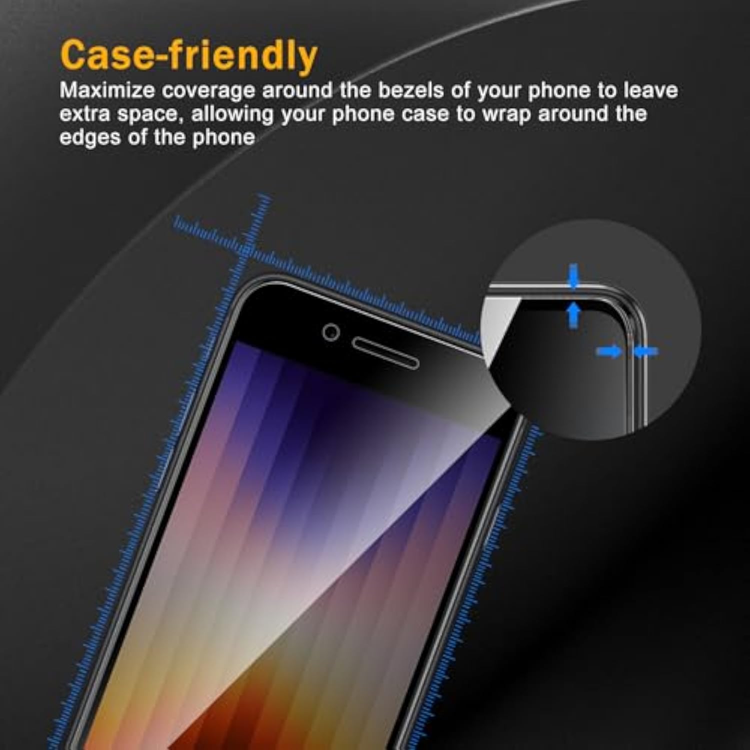 3 Pack Privacy Screen Protector For Iphone Se 2022/Se 2020/8/7, Anti Spy Tempered Glass 9H Hardness, Black Protector Anti Spy, Bubble Free, Anti-Scratch