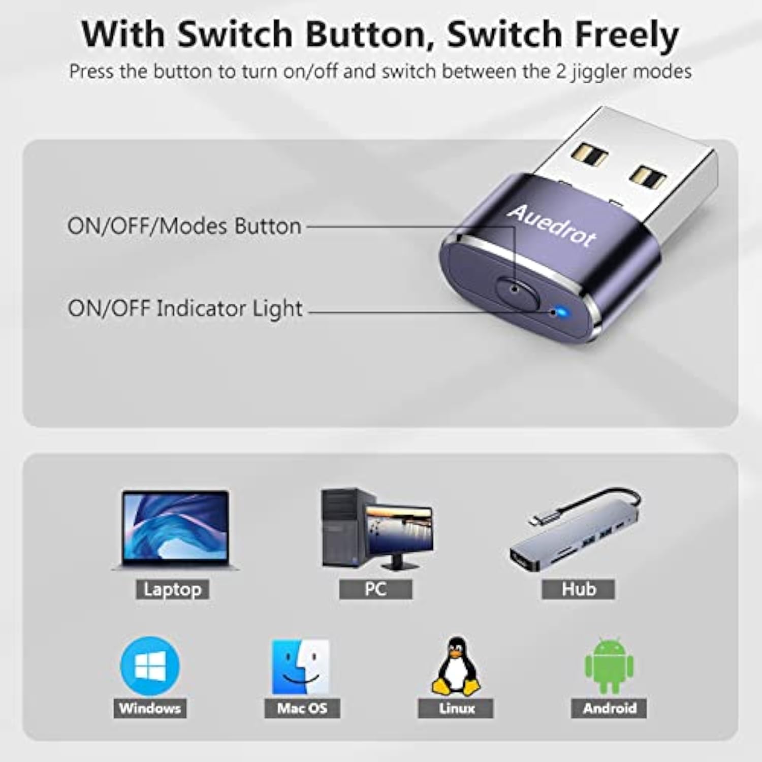 Mouse Jiggler Undetectable Metal Usb Mouse Mover With Switch Button, Automatic