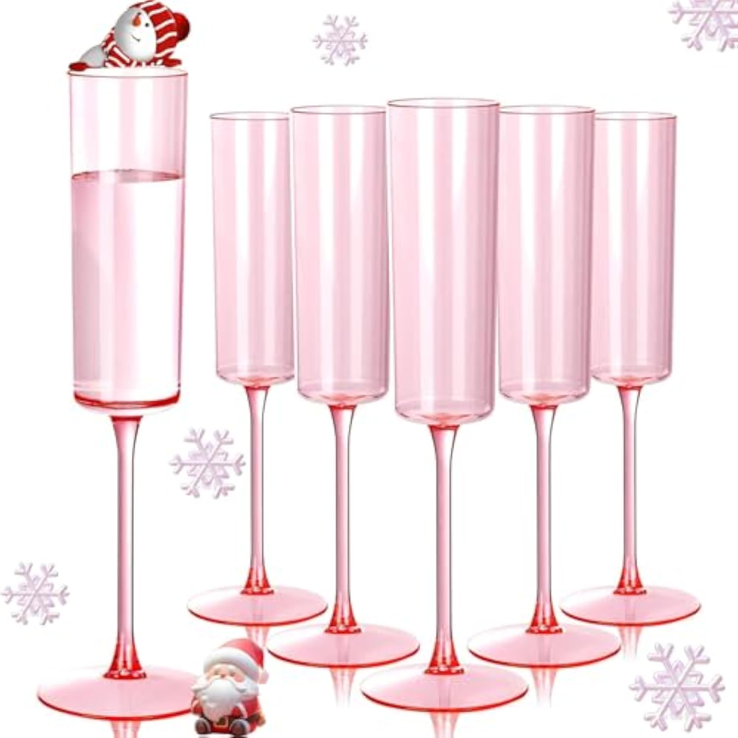 24 Pack Pink Plastic Champagne Flutes - Pink 6 Oz Disposable Champagne Glasses - Square Plastic Toasting Glasses For Party Birthday Anniversary Wedding