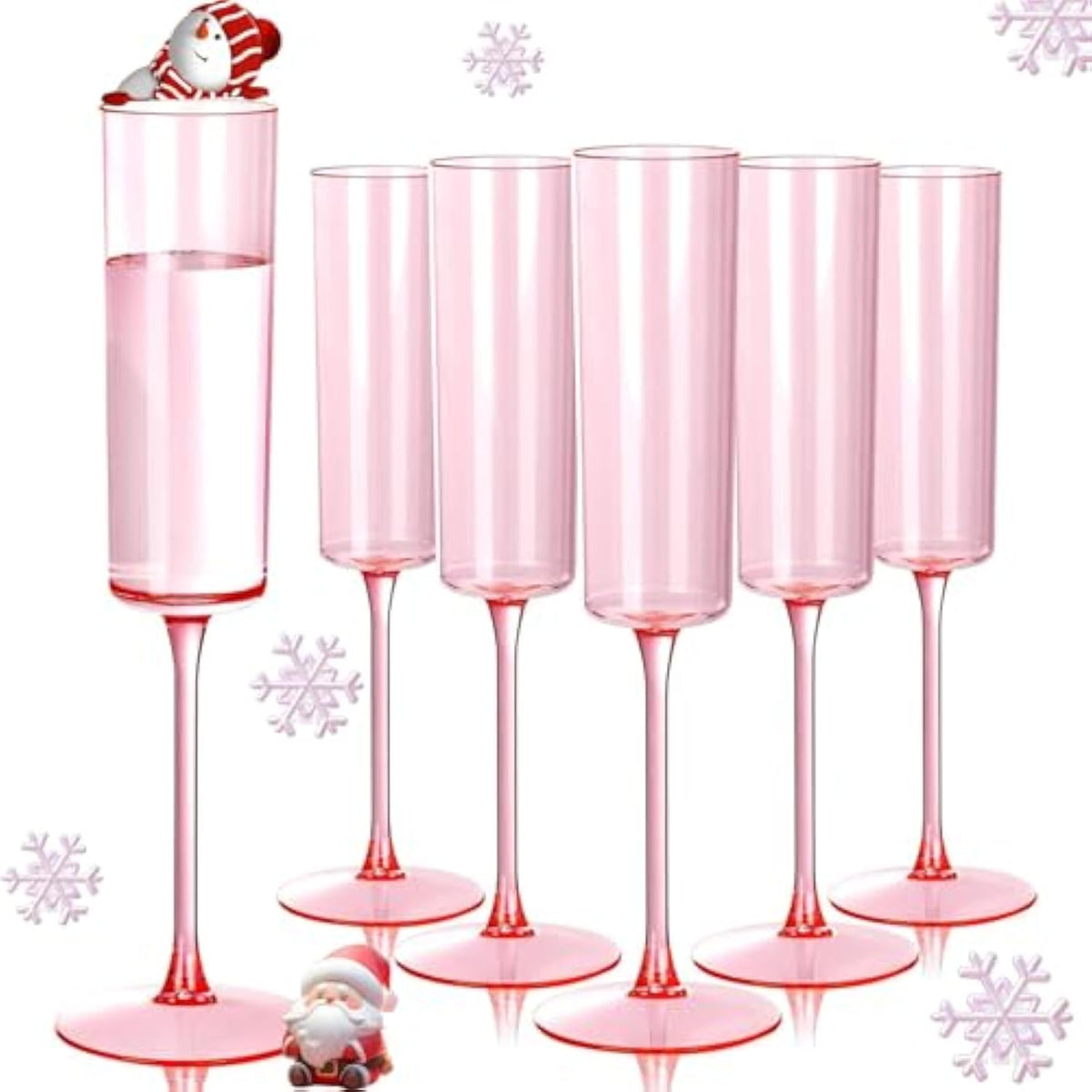 24 Pack Pink Plastic Champagne Flutes - Pink 6 Oz Disposable Champagne Glasses - Square Plastic Toasting Glasses For Party Birthday Anniversary Wedding