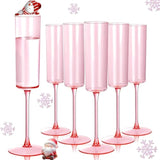 24 Pack Pink Plastic Champagne Flutes - Pink 6 Oz Disposable Champagne Glasses - Square Plastic Toasting Glasses For Party Birthday Anniversary Wedding