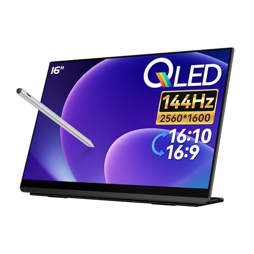 Q8G 16" 2K 144Hz Qled Portable Touchscreen Monitor - 2560X1600 400 Nits Hdr, 100% Dci-P3 Laptop Screen Extender With 4096-Level Stylus, Freesync Gaming Display For Macbook, Pc, Ps5, Switch