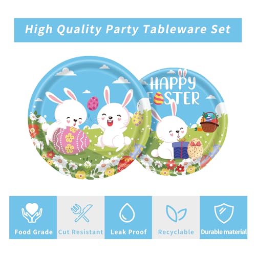 120pcs Easter Plates and Napkins Tableware Set, Happy Easter Disposable Plates Napkins Forks and Cups for Bunny Party Decorations and Supplies, Serve 24
