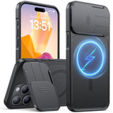 For Iphone 15 Pro Max Case With Kickstand, Upgraded [Slide Camera Cover], Heavy Duty Magnetic Phone Case, Compatible With Magsafe, Military-Grade Drop Protection, Black, 6.7"