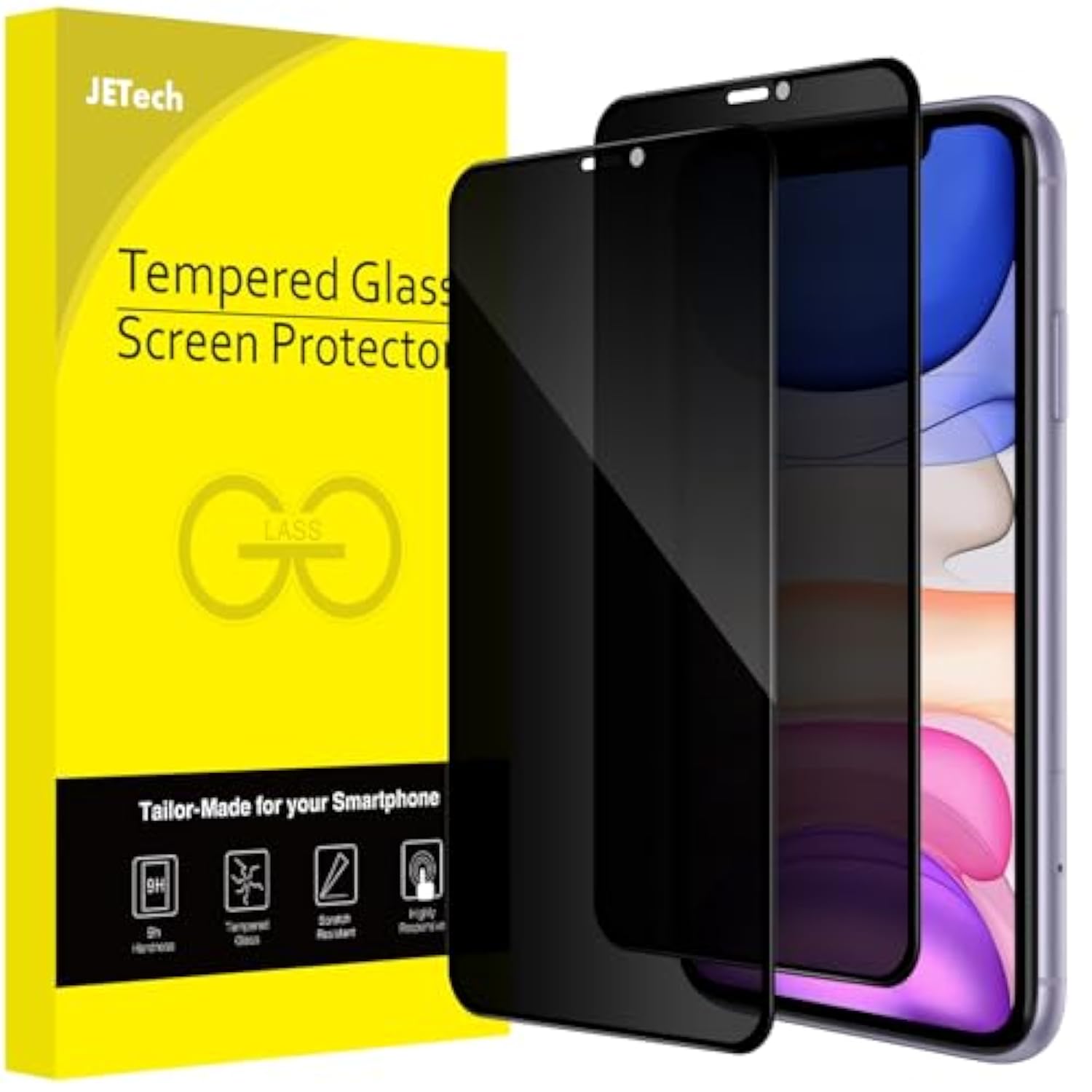 JETech Privacy Full Coverage Screen Protector for iPhone 11/XR 6.1-Inch, Anti-Spy Tempered Glass Film, Edge to Edge Protection Case-Friendly, 2-Pack