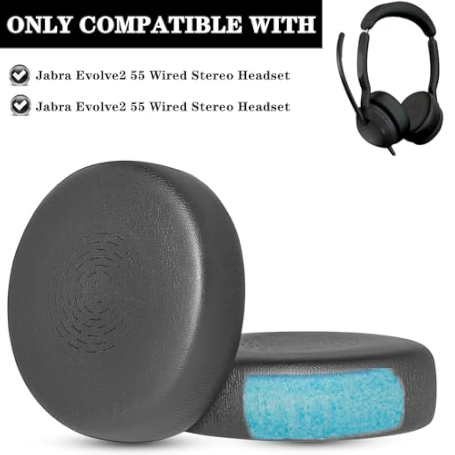 Evolve2 50 Earpads Replacement Pad Compatible With Jabra Evolve2 50 Evolve2 55 Wired Stereo Headset Ear Pads Cushions With Softer Protein Leather (Do Not Fit Evolve2 65 75)