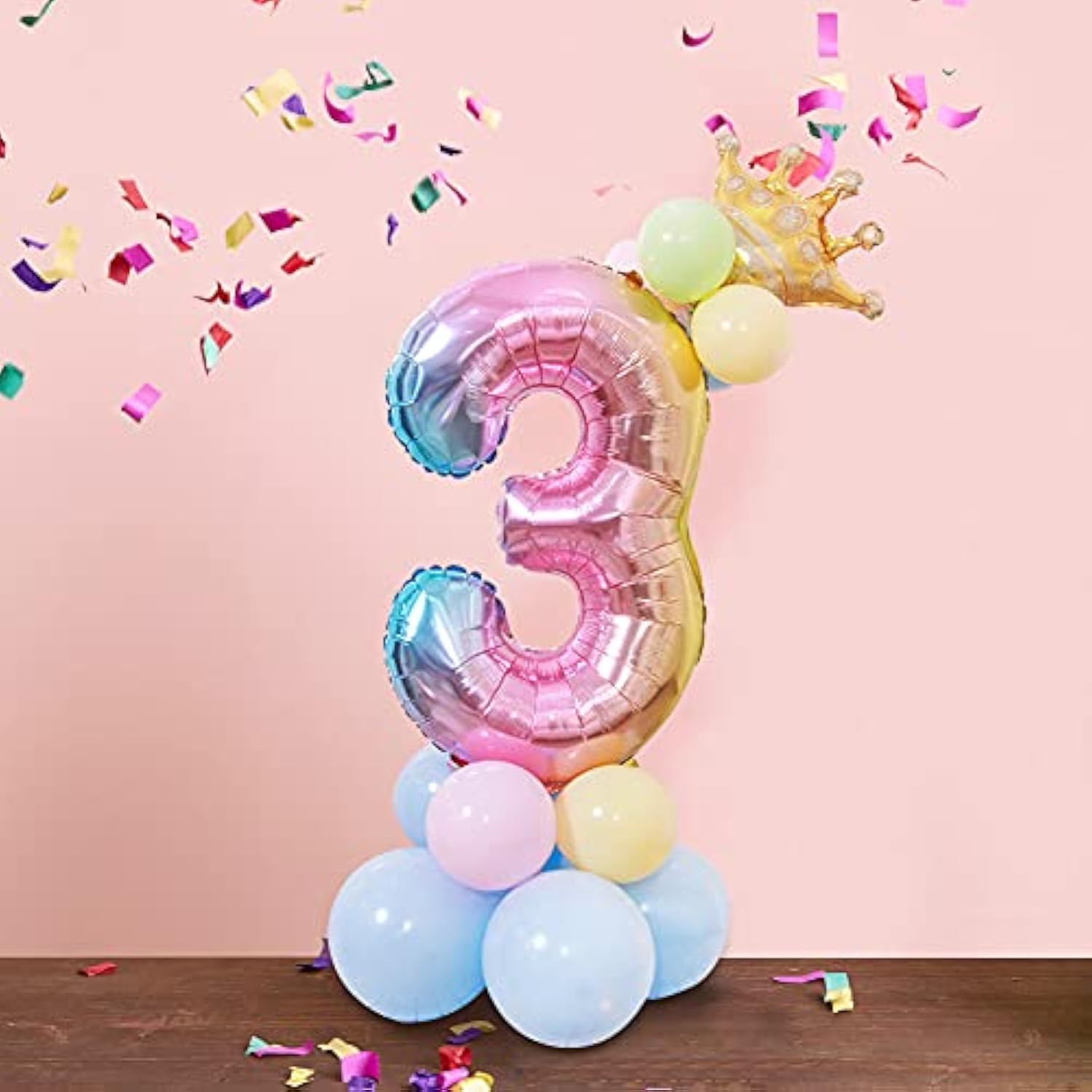 32"Large Size Rainbow Number 1 Balloon Set Children'S Birthday Party Aluminum Foil Balloon Set (3)