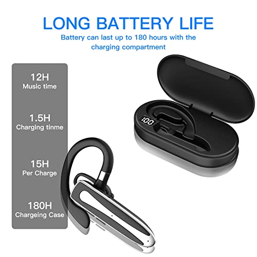 Bluetooth Headset For Cell Phone, Wireless Bluetooth 5.1 Earpiece Single-Ear Headset Hands-Free Earphones,In Mic With Charging Case, For Office Driving Calling Compatible Android/Iphone.